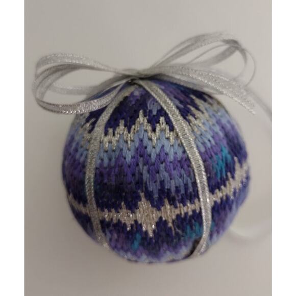 Japanese Temari Ball, Handmade, Purple & Blue, Multilayered Decorative Ball - Picture 3 of 3